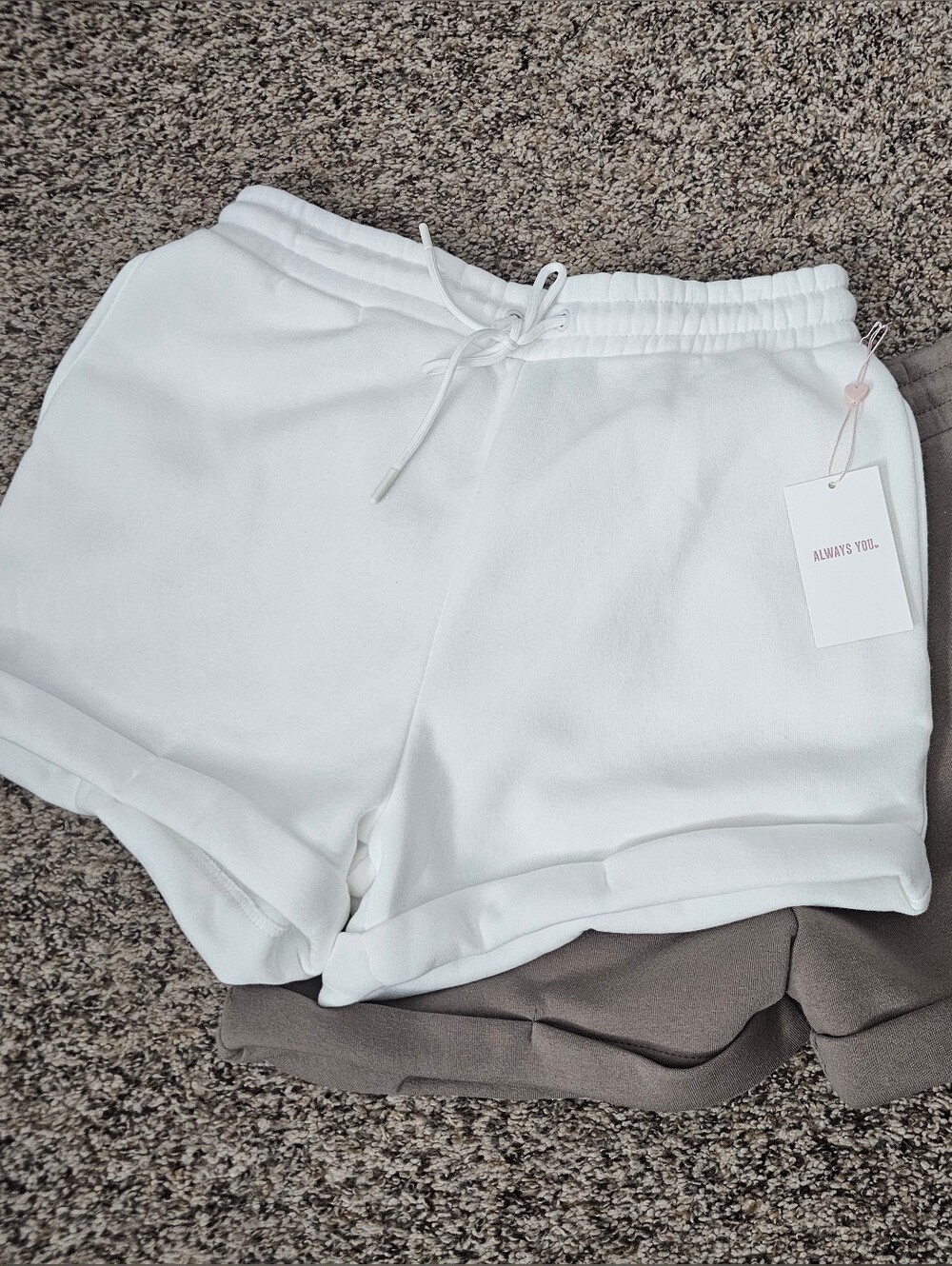 Pair of Teen/Youth Girls White and Tan Drawstring Lounge Shorts